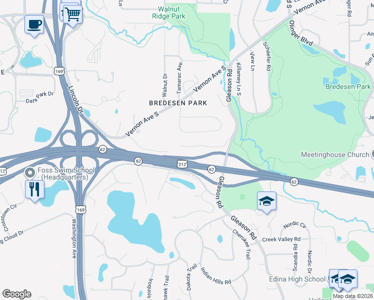 map of restaurants, bars, coffee shops, grocery stores, and more near 6511 Gleason Court in Minneapolis