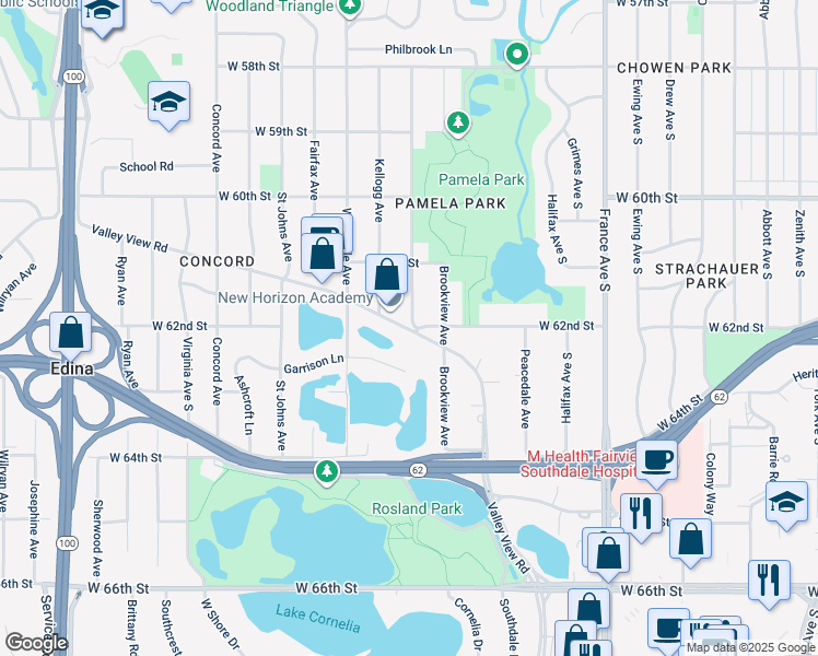 map of restaurants, bars, coffee shops, grocery stores, and more near 4305 West 62nd Street in Minneapolis