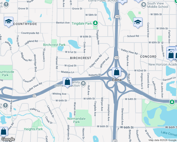 map of restaurants, bars, coffee shops, grocery stores, and more near 6212 Rolf Avenue in Minneapolis