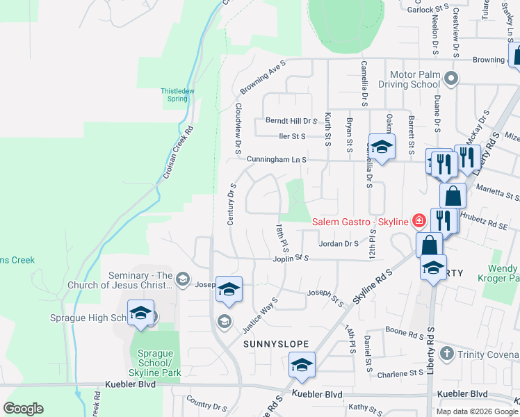 map of restaurants, bars, coffee shops, grocery stores, and more near 1940 Matthews Loop South in Salem