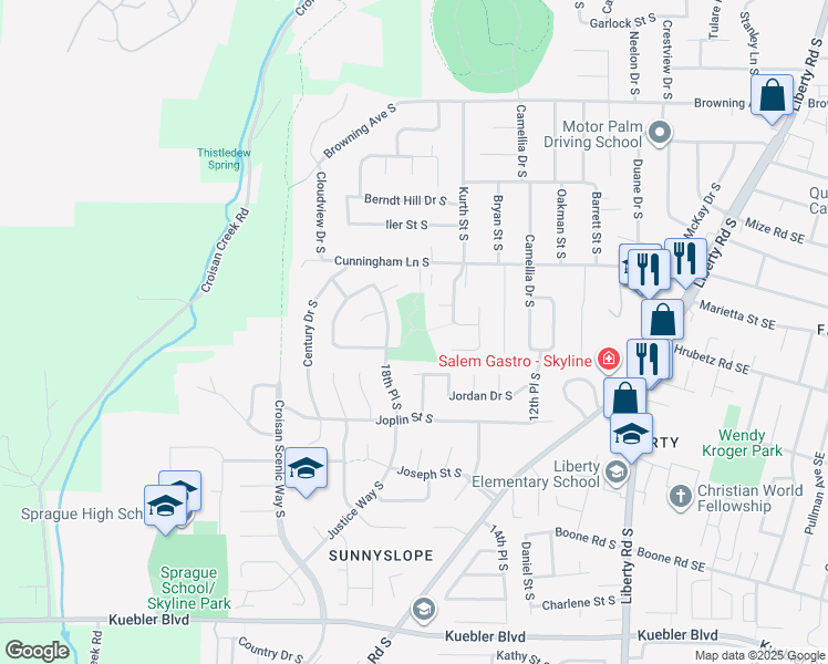 map of restaurants, bars, coffee shops, grocery stores, and more near 4570 18th Place South in Salem