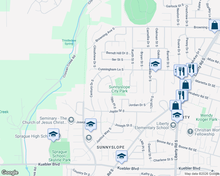 map of restaurants, bars, coffee shops, grocery stores, and more near 4570 18th Place South in Salem