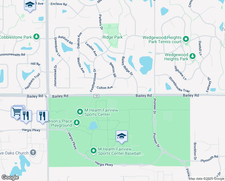 map of restaurants, bars, coffee shops, grocery stores, and more near 8433 Colton Court in Woodbury