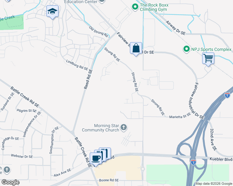 map of restaurants, bars, coffee shops, grocery stores, and more near 2450 Strong Road Southeast in Salem