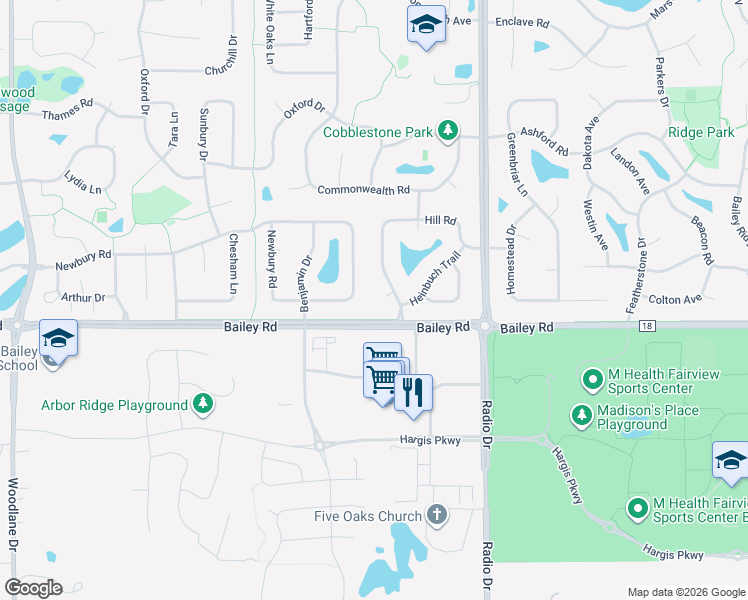 map of restaurants, bars, coffee shops, grocery stores, and more near 7780 Hill Point in Woodbury