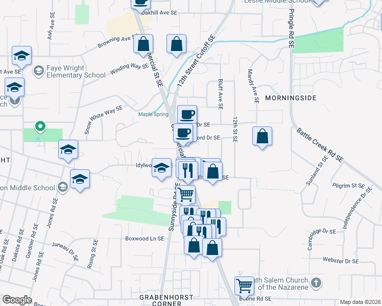 map of restaurants, bars, coffee shops, grocery stores, and more near 4336 Commercial Street Southeast in Salem
