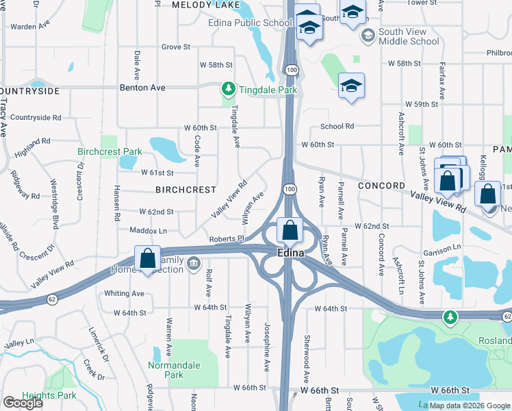 map of restaurants, bars, coffee shops, grocery stores, and more near 6120 Wilryan Avenue in Minneapolis