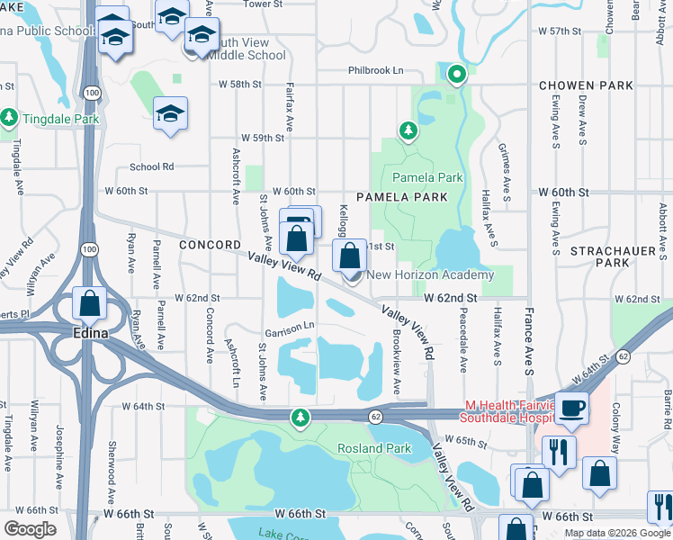 map of restaurants, bars, coffee shops, grocery stores, and more near 6117 Kellogg Avenue in Minneapolis