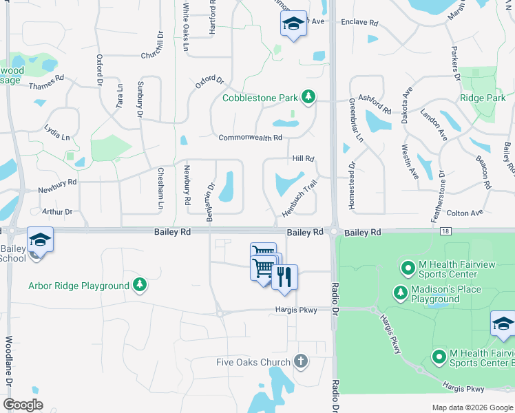 map of restaurants, bars, coffee shops, grocery stores, and more near 7780 Hill Point in Woodbury