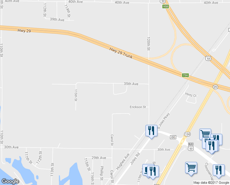map of restaurants, bars, coffee shops, grocery stores, and more near 3431 Scott Street in Lake Hallie