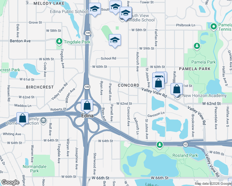 map of restaurants, bars, coffee shops, grocery stores, and more near 6113 Parnell Avenue in Minneapolis