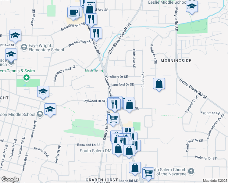 map of restaurants, bars, coffee shops, grocery stores, and more near 4336 Commercial Street Southeast in Salem
