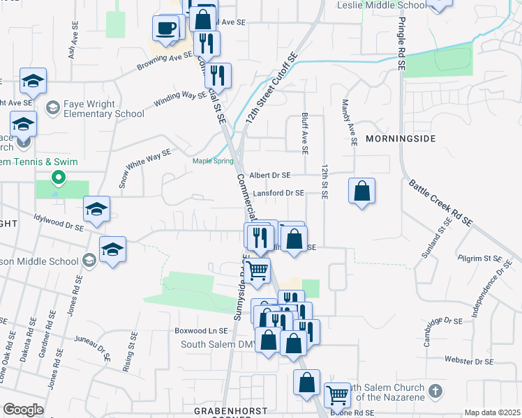 map of restaurants, bars, coffee shops, grocery stores, and more near 4336 Commercial Street Southeast in Salem