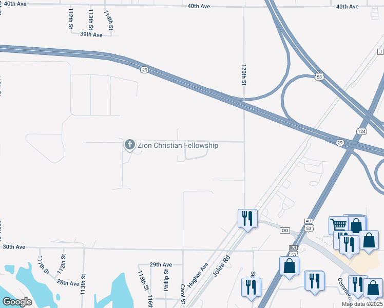 map of restaurants, bars, coffee shops, grocery stores, and more near 3431 Scott Street in Lake Hallie
