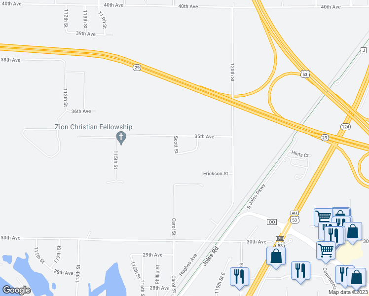 map of restaurants, bars, coffee shops, grocery stores, and more near 3420 118th Street in Chippewa Falls