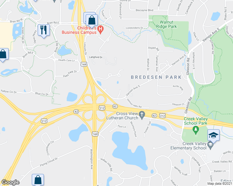 map of restaurants, bars, coffee shops, grocery stores, and more near 6110 Habitat Court in Minneapolis