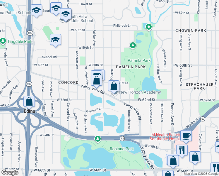 map of restaurants, bars, coffee shops, grocery stores, and more near 6117 Kellogg Avenue in Minneapolis