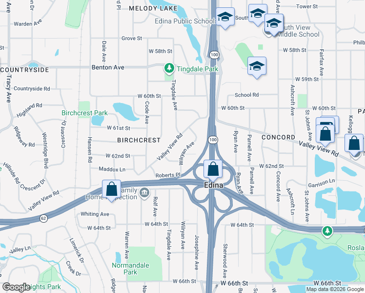 map of restaurants, bars, coffee shops, grocery stores, and more near 6120 Wilryan Avenue in Minneapolis