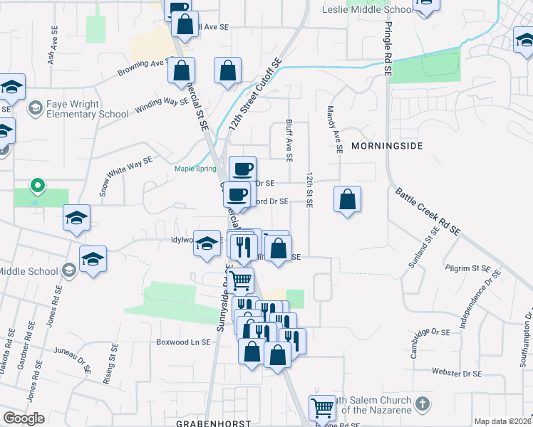 map of restaurants, bars, coffee shops, grocery stores, and more near 4315 10th Court Southeast in Salem