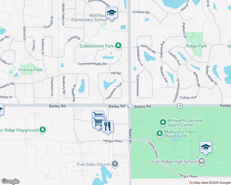 map of restaurants, bars, coffee shops, grocery stores, and more near 7893 Heinbuch Trail in Woodbury