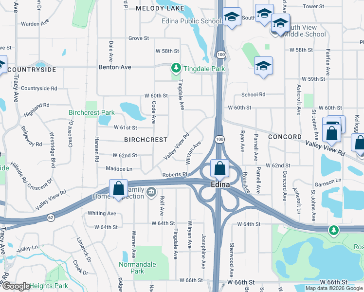 map of restaurants, bars, coffee shops, grocery stores, and more near 5116 Valley View Road in Minneapolis