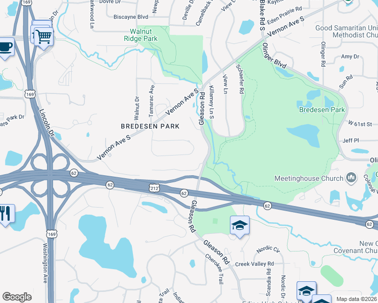 map of restaurants, bars, coffee shops, grocery stores, and more near 6132 Arctic Way in Edina