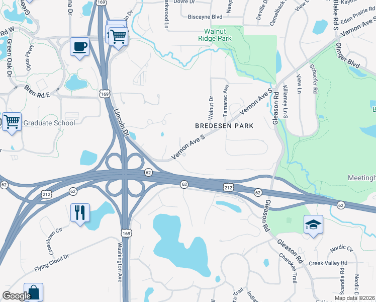map of restaurants, bars, coffee shops, grocery stores, and more near 6703 Vernon Avenue South in Minneapolis