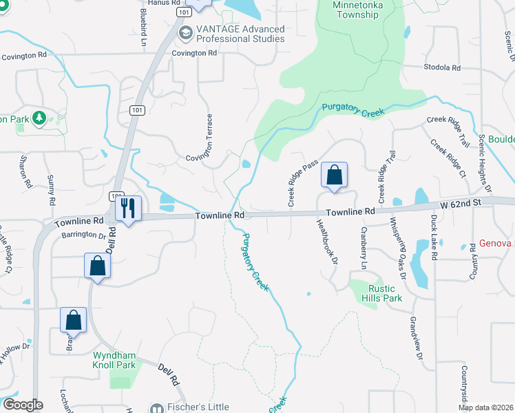 map of restaurants, bars, coffee shops, grocery stores, and more near 17828 Townline Road in Minnetonka
