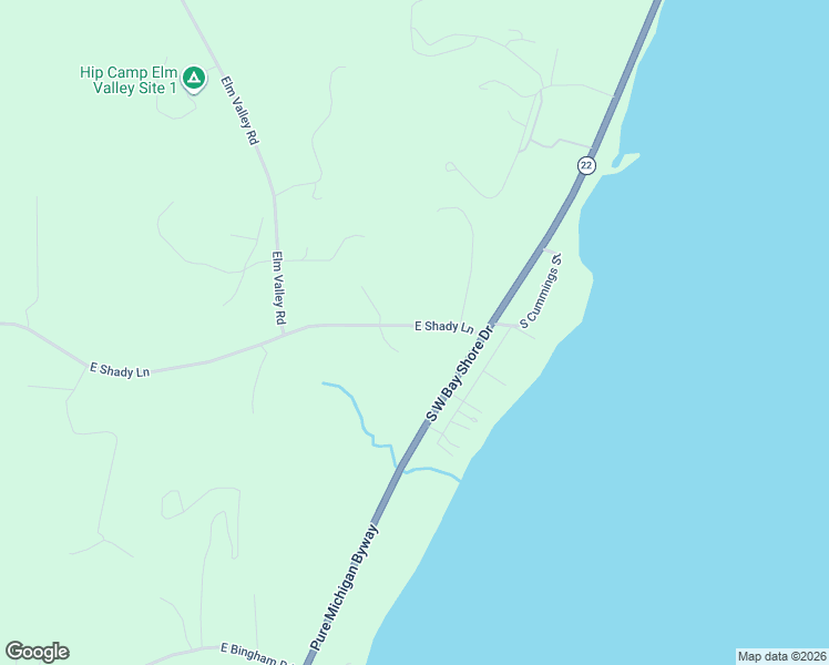 map of restaurants, bars, coffee shops, grocery stores, and more near 10200-10548 E Shady Ln in Suttons Bay