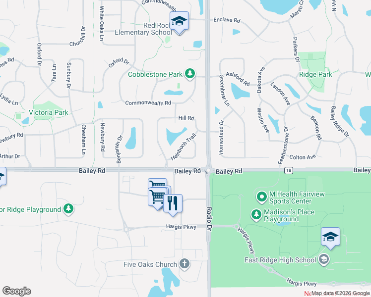 map of restaurants, bars, coffee shops, grocery stores, and more near 7893 Heinbuch Trail in Woodbury
