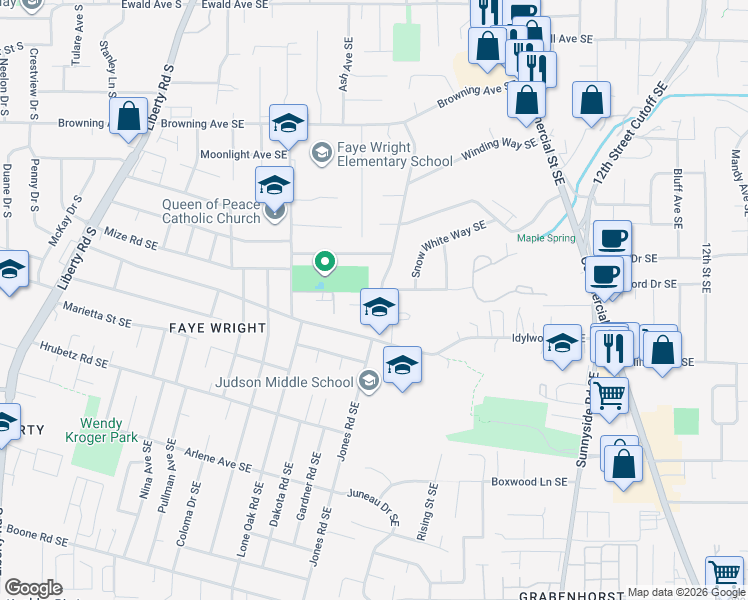 map of restaurants, bars, coffee shops, grocery stores, and more near 4319 Alderbrook Avenue Southeast in Salem