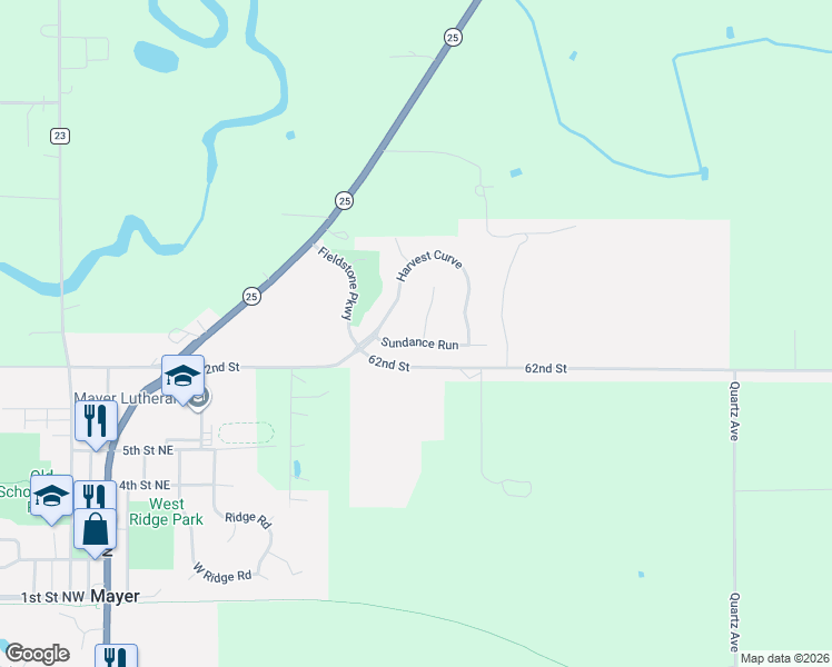 map of restaurants, bars, coffee shops, grocery stores, and more near 5155 Prairie Point in Mayer