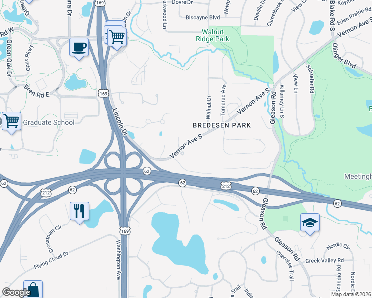 map of restaurants, bars, coffee shops, grocery stores, and more near 6703 Vernon Avenue South in Minneapolis