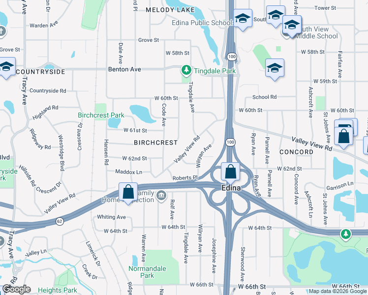 map of restaurants, bars, coffee shops, grocery stores, and more near 5116 Valley View Road in Minneapolis