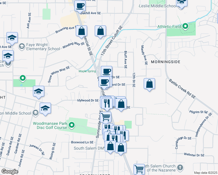 map of restaurants, bars, coffee shops, grocery stores, and more near 4336 Commercial Street Southeast in Salem
