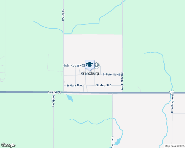 map of restaurants, bars, coffee shops, grocery stores, and more near 103 Saint Peter Street Northeast in Kranzburg