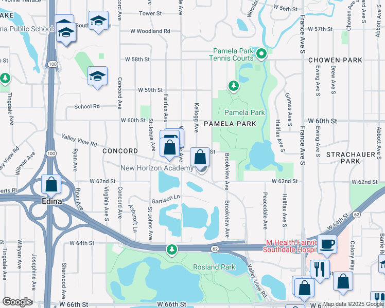 map of restaurants, bars, coffee shops, grocery stores, and more near 6117 Kellogg Avenue in Minneapolis