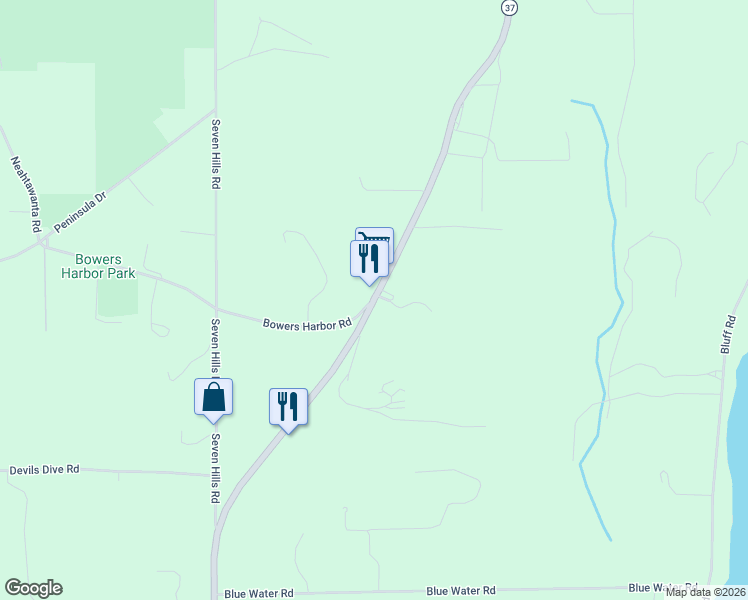 map of restaurants, bars, coffee shops, grocery stores, and more near 14447 Center Road in Traverse City