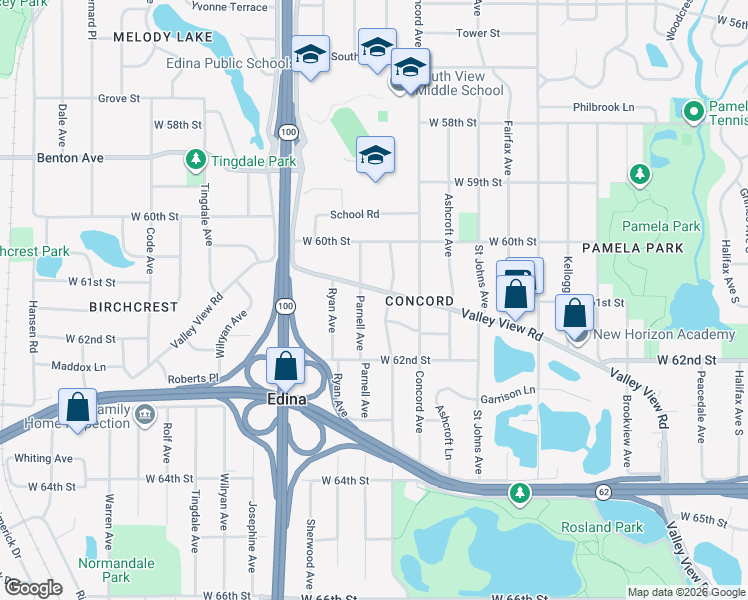 map of restaurants, bars, coffee shops, grocery stores, and more near 6113 Parnell Avenue in Minneapolis