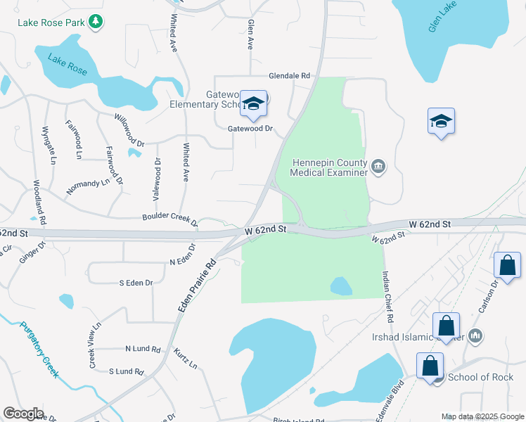 map of restaurants, bars, coffee shops, grocery stores, and more near 6117 Eden Prairie Road in Minnetonka