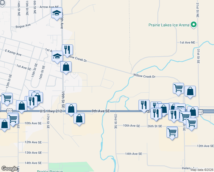 map of restaurants, bars, coffee shops, grocery stores, and more near 2118 Kemp Place East in Watertown