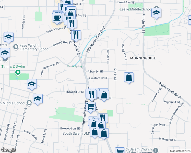 map of restaurants, bars, coffee shops, grocery stores, and more near 4280 Chaney Way Southeast in Salem