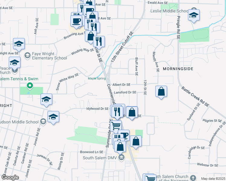 map of restaurants, bars, coffee shops, grocery stores, and more near 3160 Commercial Street Southeast in Salem