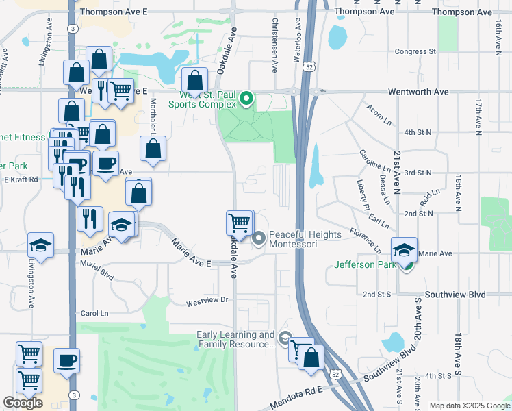 map of restaurants, bars, coffee shops, grocery stores, and more near 1746 Oakdale Avenue in West Saint Paul