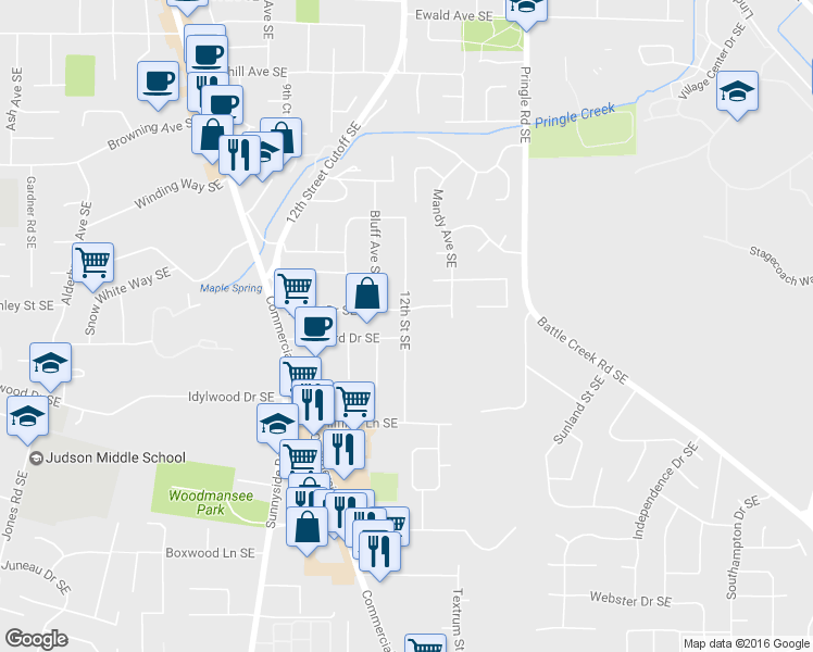 map of restaurants, bars, coffee shops, grocery stores, and more near 4276 12th Street Southeast in Salem