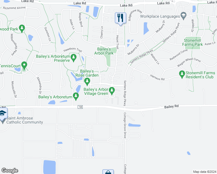map of restaurants, bars, coffee shops, grocery stores, and more near 10808 Hawthorn Trail in Woodbury
