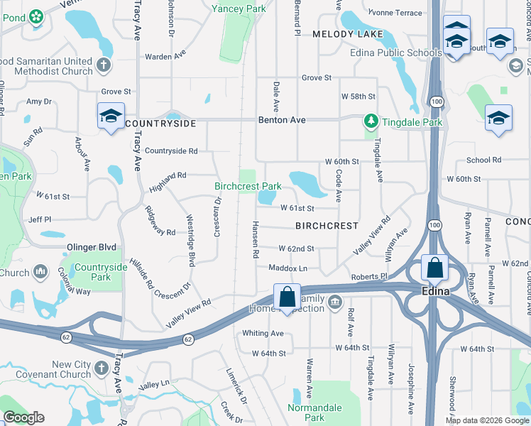 map of restaurants, bars, coffee shops, grocery stores, and more near 5312 West 61st Street in Minneapolis