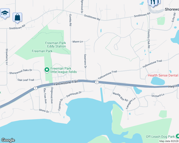 map of restaurants, bars, coffee shops, grocery stores, and more near 6105 Seamans Drive in Shorewood