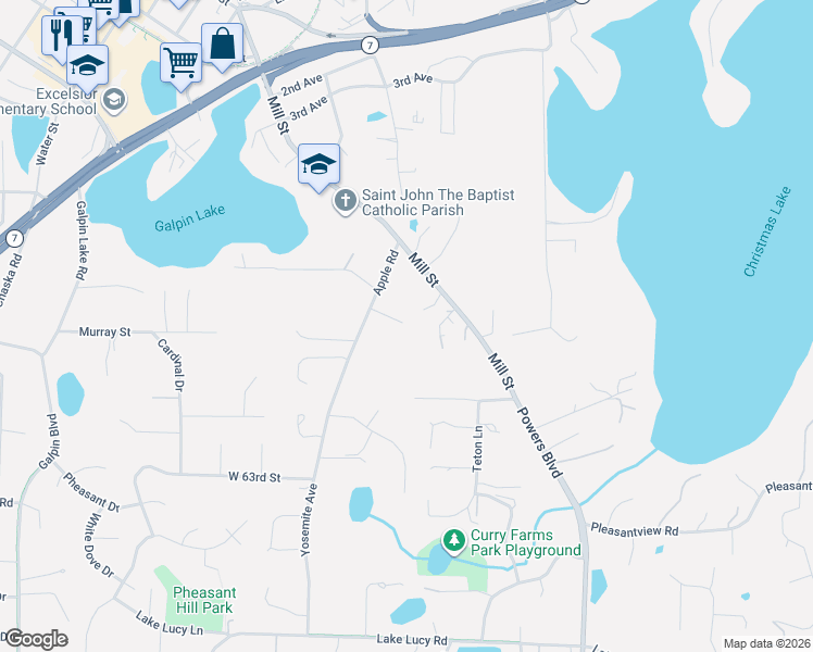 map of restaurants, bars, coffee shops, grocery stores, and more near 6065 Apple Road in Shorewood