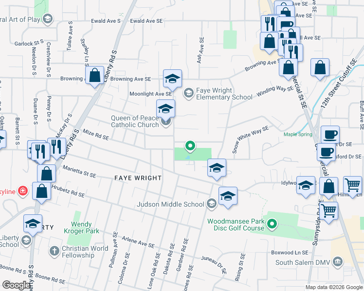 map of restaurants, bars, coffee shops, grocery stores, and more near 404 McKinley Street Southeast in Salem